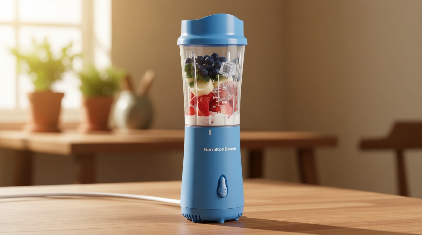 Hamilton Beach Portable Blender for Shakes and Smoothies, 14 Oz BPA Free Travel Cup & Lid, Durable Stainless Steel Blades, Personal Smoothie Blender, Tranquil Blue (51172)