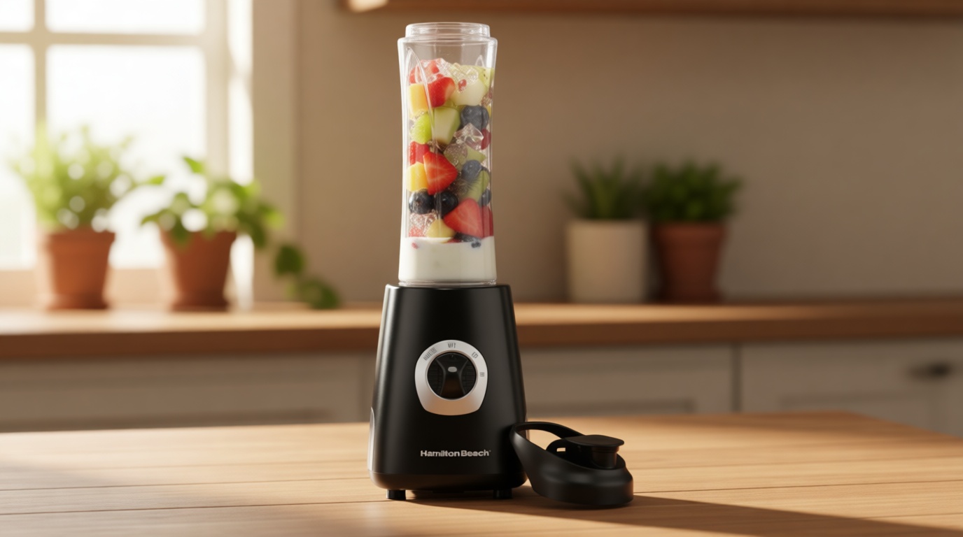 Hamilton Beach Go Sport Portable Blender For Smoothies With 20 Oz. Blend-In Personal Travel Jar, 600 Watt Motor And Stainless Steel Blades For Powerful Blending Performance, Black (51143G)