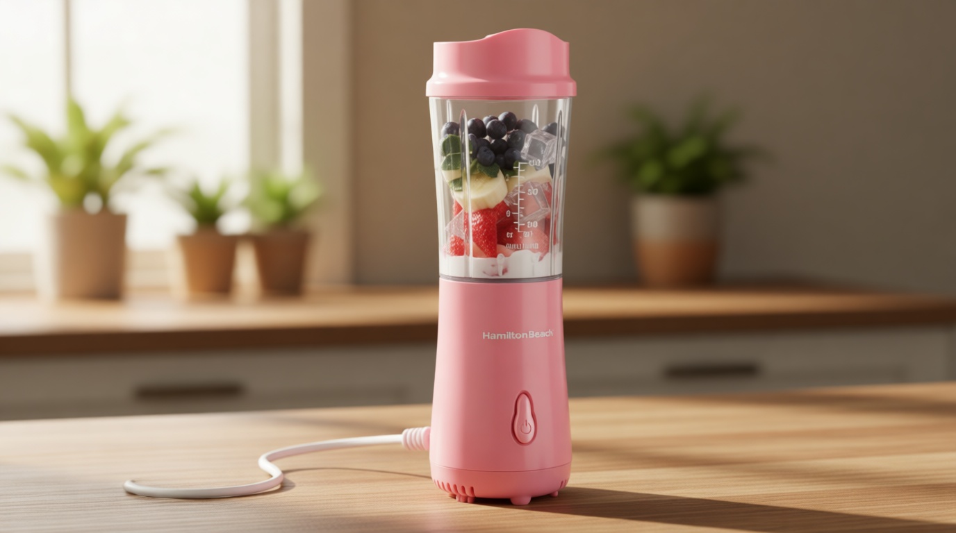 Hamilton Beach Portable Blender for Shakes and Smoothies, 14 Oz BPA Free Travel Cup & Lid, Durable Stainless Steel Blades, Personal Smoothie Blender, Coral (51171)