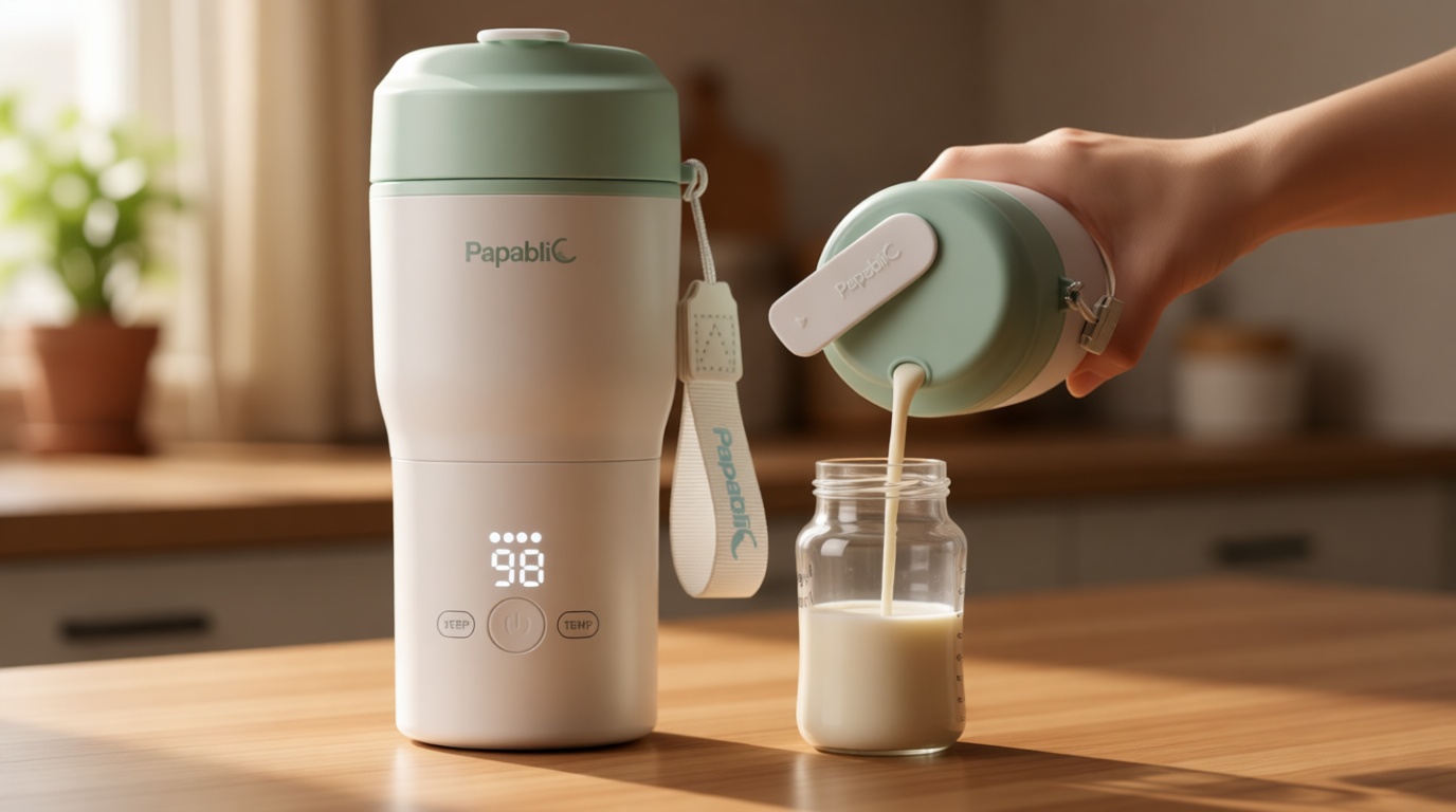 Papablic Portable Bottle Warmer, 85W Fast Baby Bottle Warmer for Travel & Home, Heats Breastmilk & Formula & Water, 4 Temperature Settings, Wide Mouth, Fits Car Cup Holder, RechaSeasalt Blue Global Recycled Standard