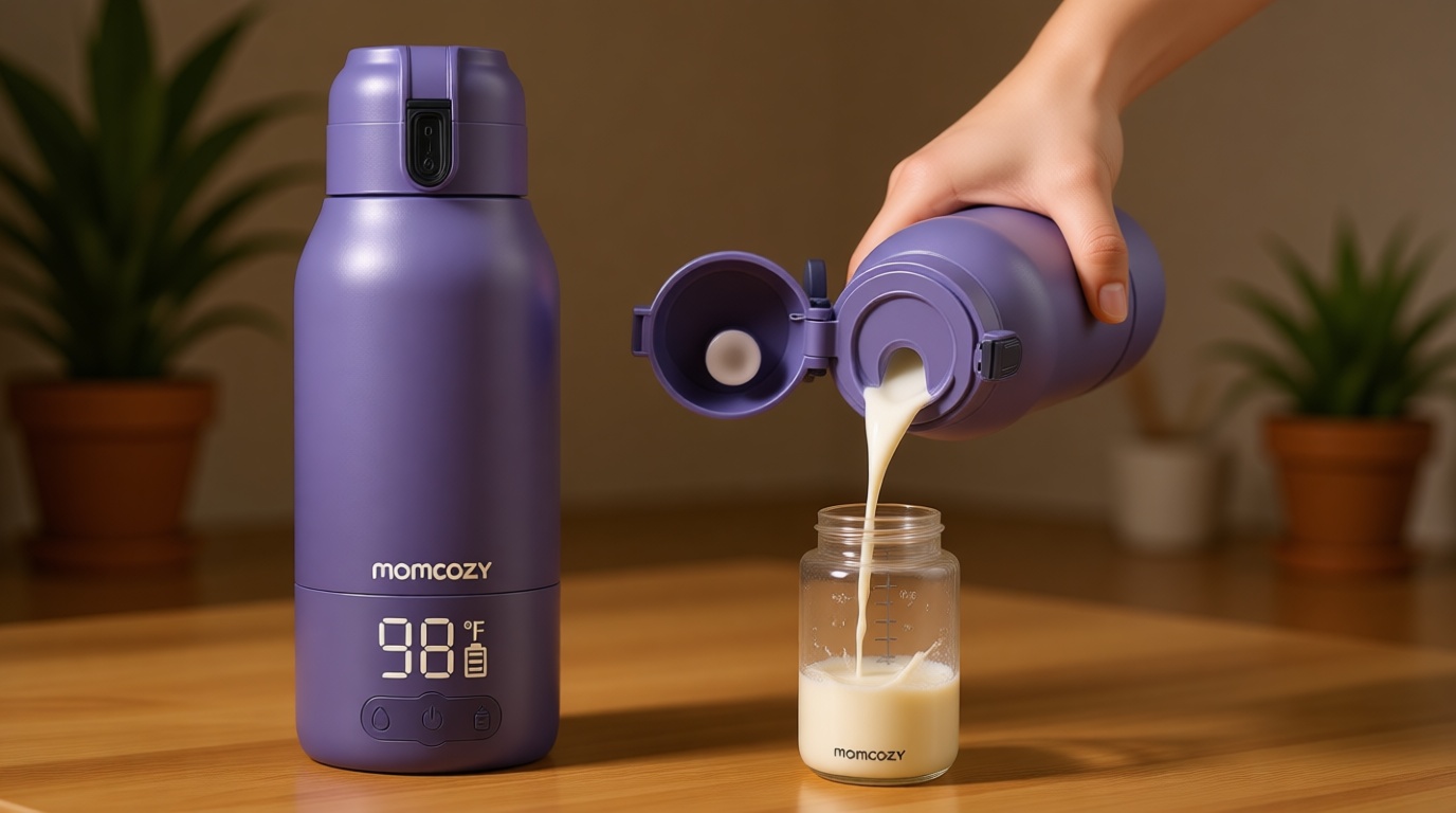 Momcozy Portable Bottle Warmer for Travel – Dual Heating Modes for Breast Milk & Water, Portable Milk Warmer with Fast Heating & Long Battery Life, 17 Ounces Large Capacity, Purple Global Recycled Standard
