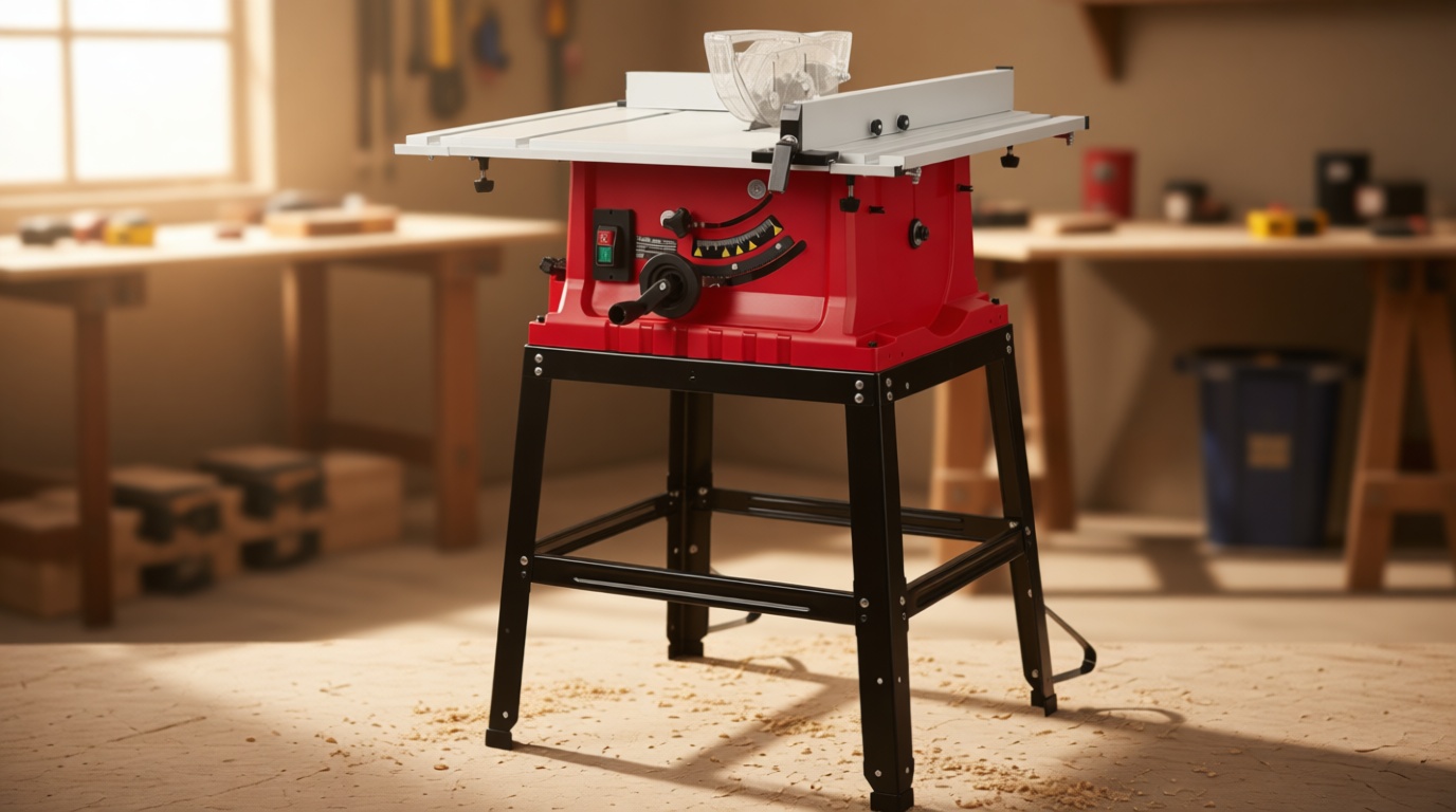 Table Saw 10 Inch, 15 Amp 5000RPM Powerful Tablesaw With Stand & Protective Cover