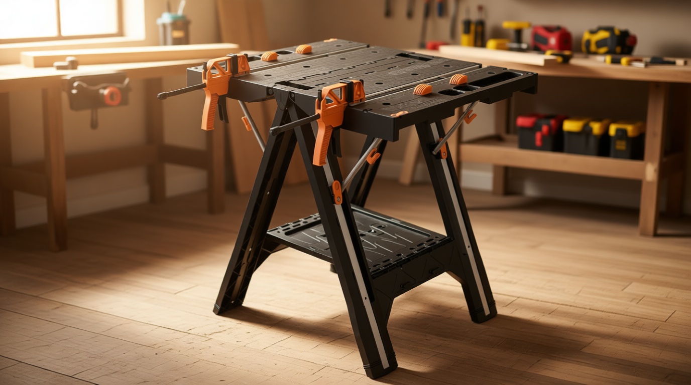 Worx Pegasus 2-in-1 Folding Work Table & Sawhorse, Easy Setup Portable Workbench