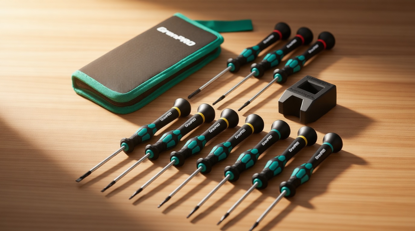 GRENPRO 10-Piece Precision Screwdriver Set, Magnetic Small Screwdrivers with Phillips, Slotted, Torx Star for Eyeglass, Watch, Computer, Laptop, Phone,Green