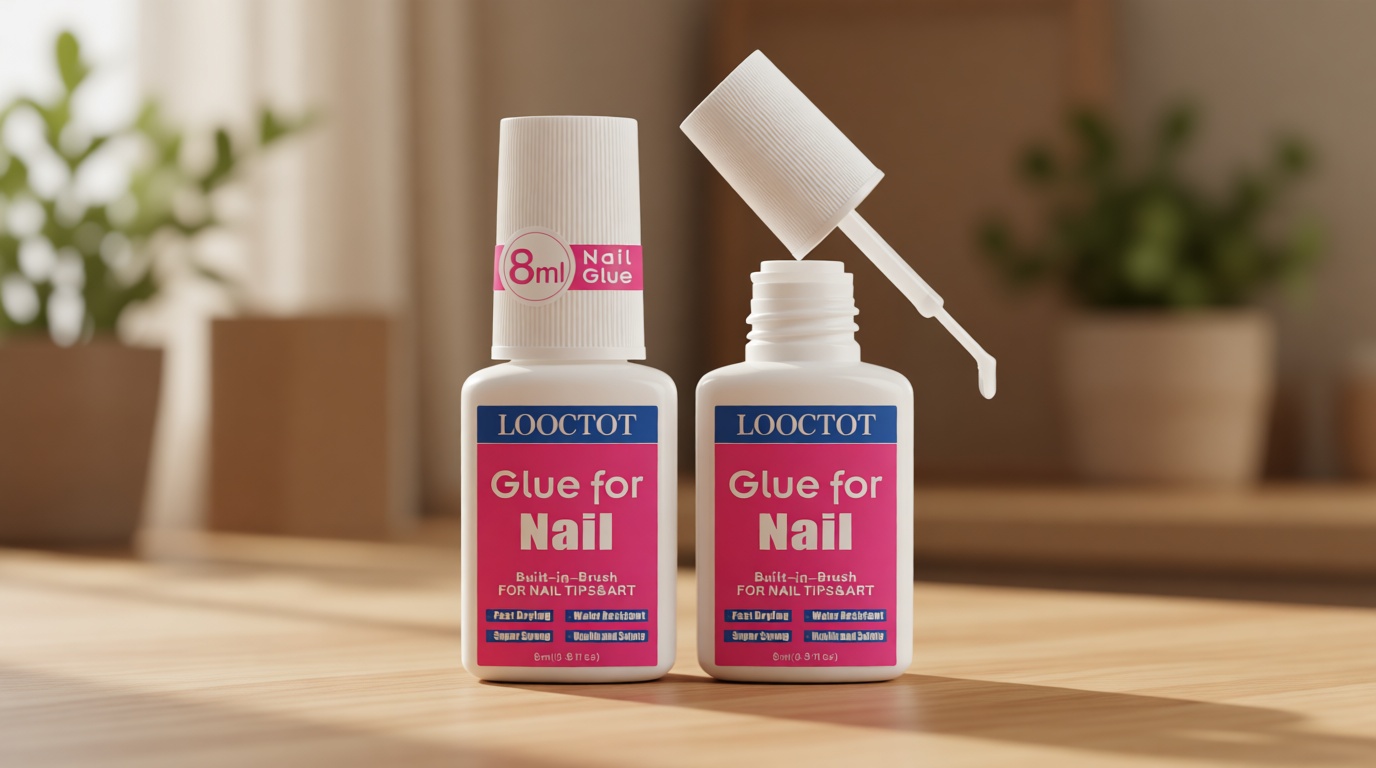 Super Strong Nail Glue for Nail Tips,Acrylic Nails and Press on Nails,Built in Brush on Nail Glue for Press on Nails,Long Lasting Nail Cement(8ml*2)