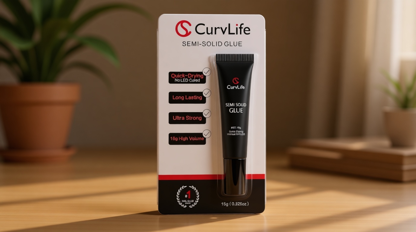 Curvlife Super Strong Nail Glue 15g for Press On Nails - Quick Drying, Semi Solid, Long Lasting, No UV Light Needed