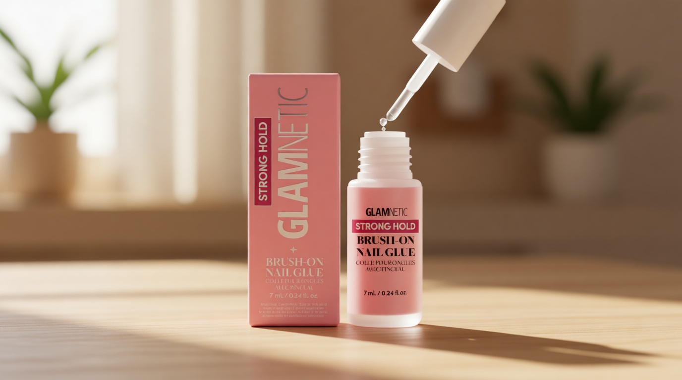 Glamnetic Super Strong Brush On Nail Glue | Brush Tip Applicator, Mess Free, Travel Friendly, Vegan | Durable & Long-Lasting | .24 fl. oz.