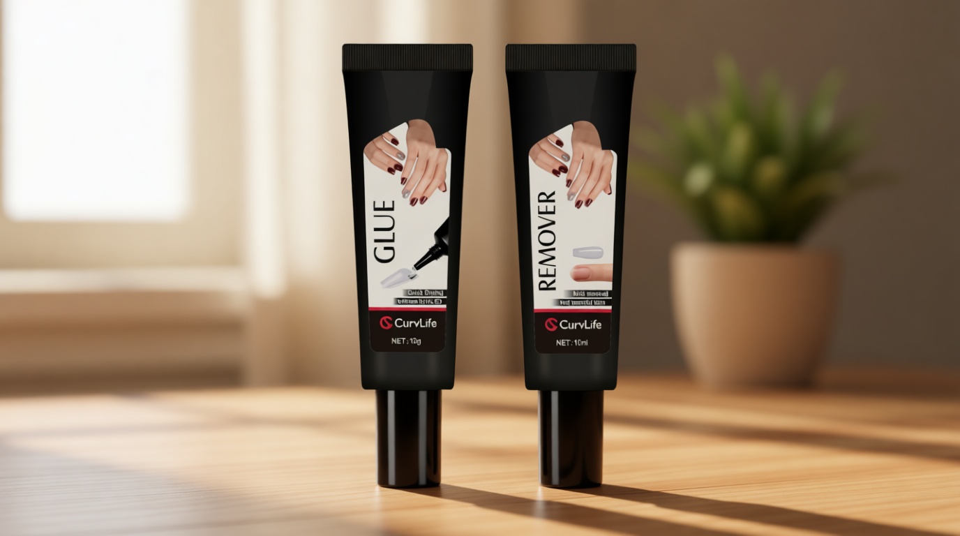 Curvlife Newly Upgraded Quick Drying 10g Semi Solid Nail Glue with 10ml Remover for Press On Nails Tips No Need for UV Lamp Long Lasting Fake Acrylic Nails Kit Glue Gel