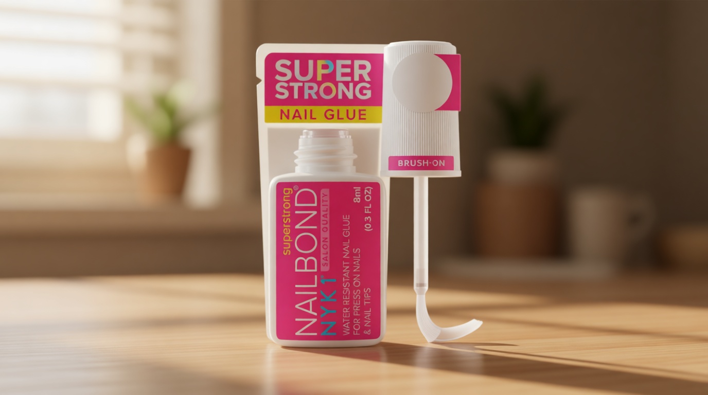 Super Strong Nail Glue for Press On Nails, Nail Tips & Acrylic Nails (8ml) NYK1 NailBond Brush On Glue for Press Ons, Tips & Acrylics - Long Lasting, Maximum Strength, Mess-Free Application