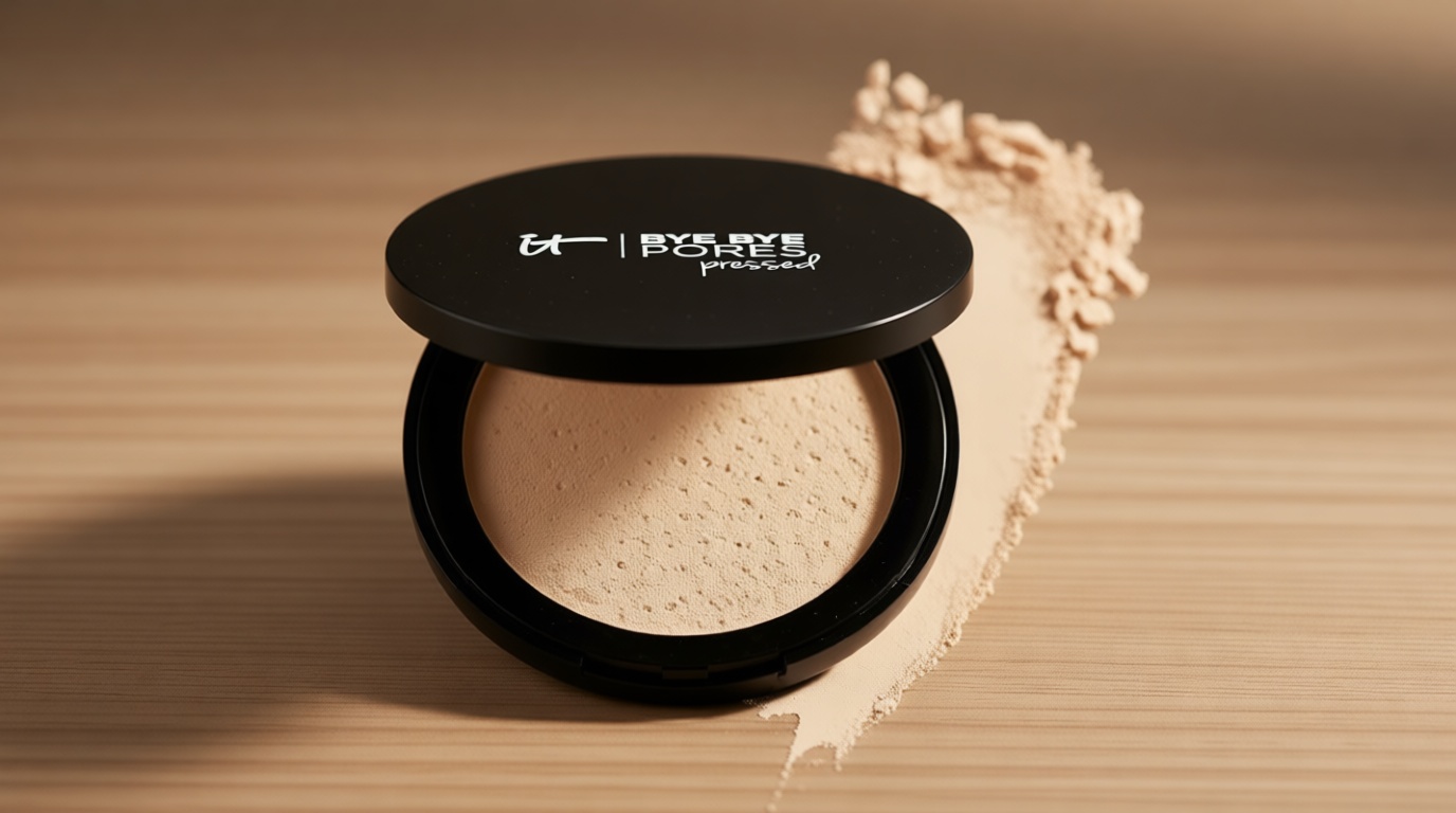 IT Cosmetics Bye Bye Pores Pressed Finishing Powder - Universal Shades - Contains Anti-Aging Peptides, Hydrolyzed Collagen & Antioxidants - 0.31 oz