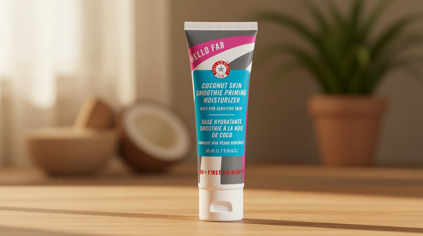 First Aid Beauty - Hello FAB: Coconut Skin Smoothie Priming Moisturizer, 2-in-1 Hydrating Moisturizer and Makeup Primer, Vegan Formula, Non-comedogenic, Safe for Sensitive Skin, 1.7 oz