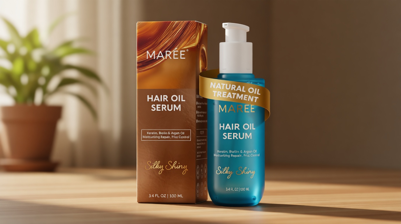 MAREE Hair Oil for Frizzy Hair with Argan Oil, Keratin & Biotin – Hair Serum for Dry and Curly Hair Gloss – Frizz Control Hair Care Products for Women – Aceite Para el Cabello – Keratin Hair Treatment
