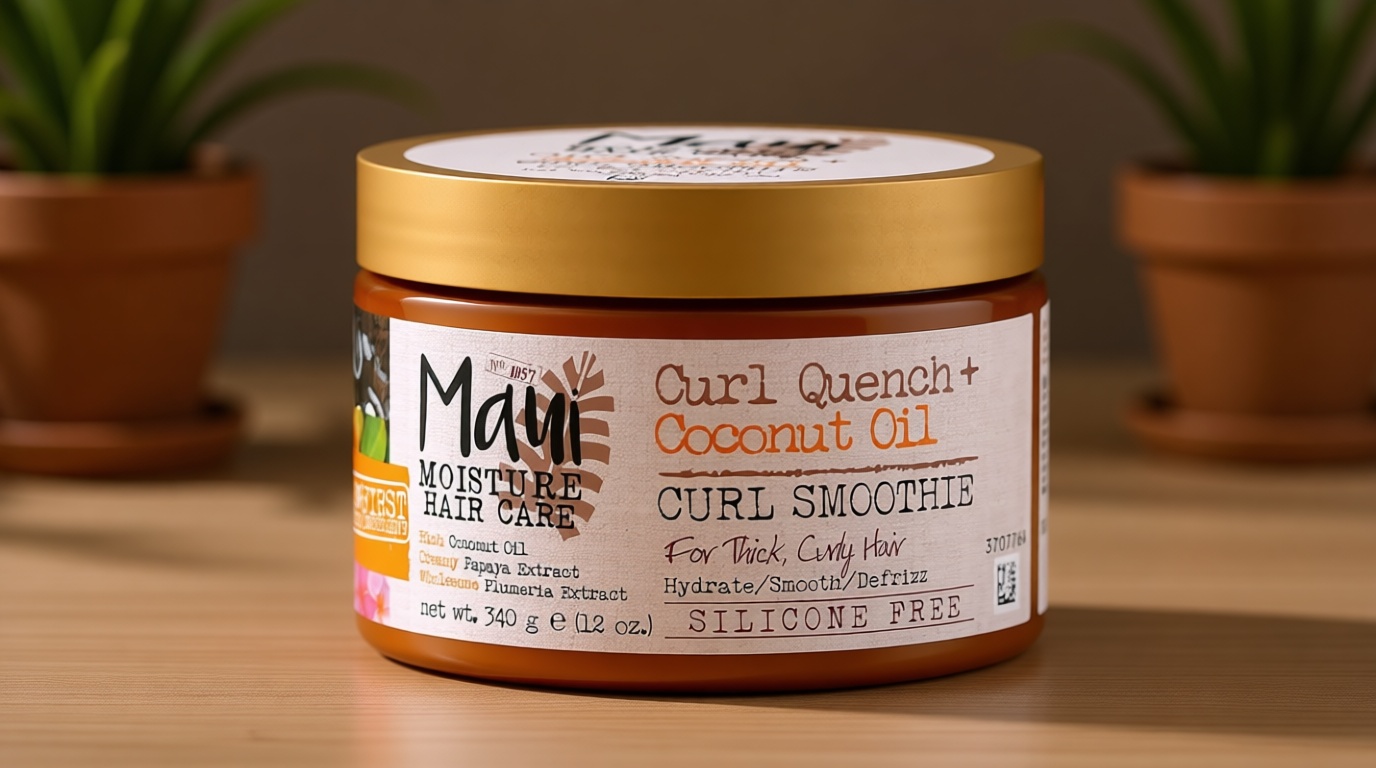 Maui Moisture Curl Quench + Coconut Oil Hydrating Curl Cream Smoothie, Curly Hair Styling Cream with Coconut Oil & Papaya Butter Helps Tame Frizz & Enhance Softness, Silicone Free, 12 oz