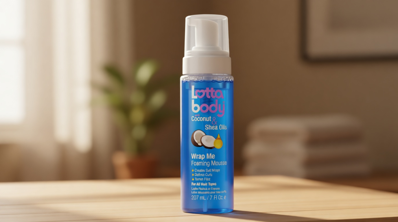 Lottabody Wrap Me Foaming Mousse with Coconut & Shea Oils, Lightweight Moisture-Rich Curl-Defining & Frizz-Control Styling Mousse for Natural Curly, Coily & Relaxed Hair, 7 oz