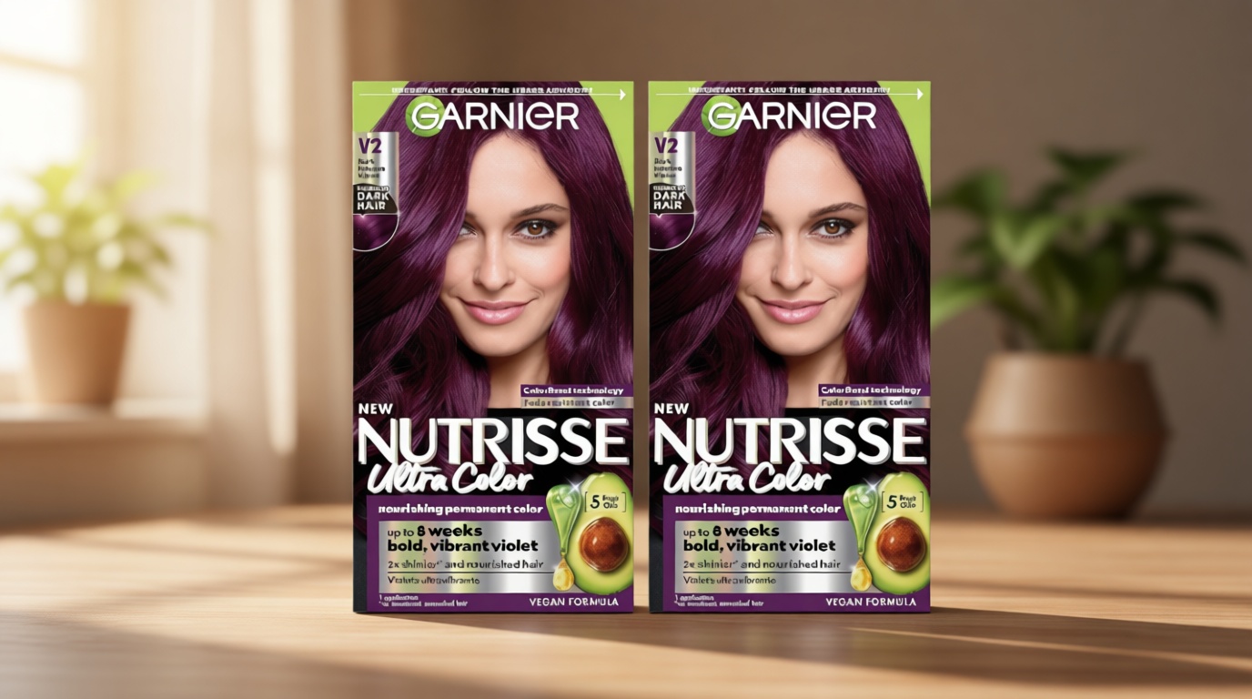 Garnier Nutrisse Ultra Color Hair Color, Permanent Hair Dye for Up to 8 Weeks of Bold, Vibrant, Fade-Resistant Results, Vegan & Cruelty-Free, V2 Dark Intense Violet (Spiced Plum), 2 Count