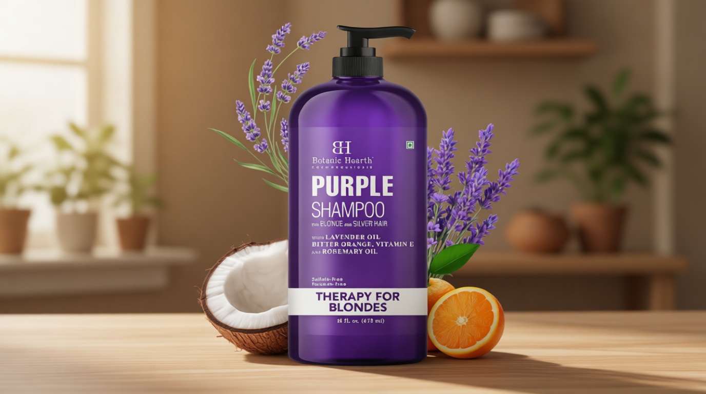 Botanic Hearth Purple Shampoo 16 Fl Oz | For All Shades Of Blonde, Silver & Gray Hair | With Lavender Oil, Vitamin E & Rosemary Oil | Sulfate & Paraben Free