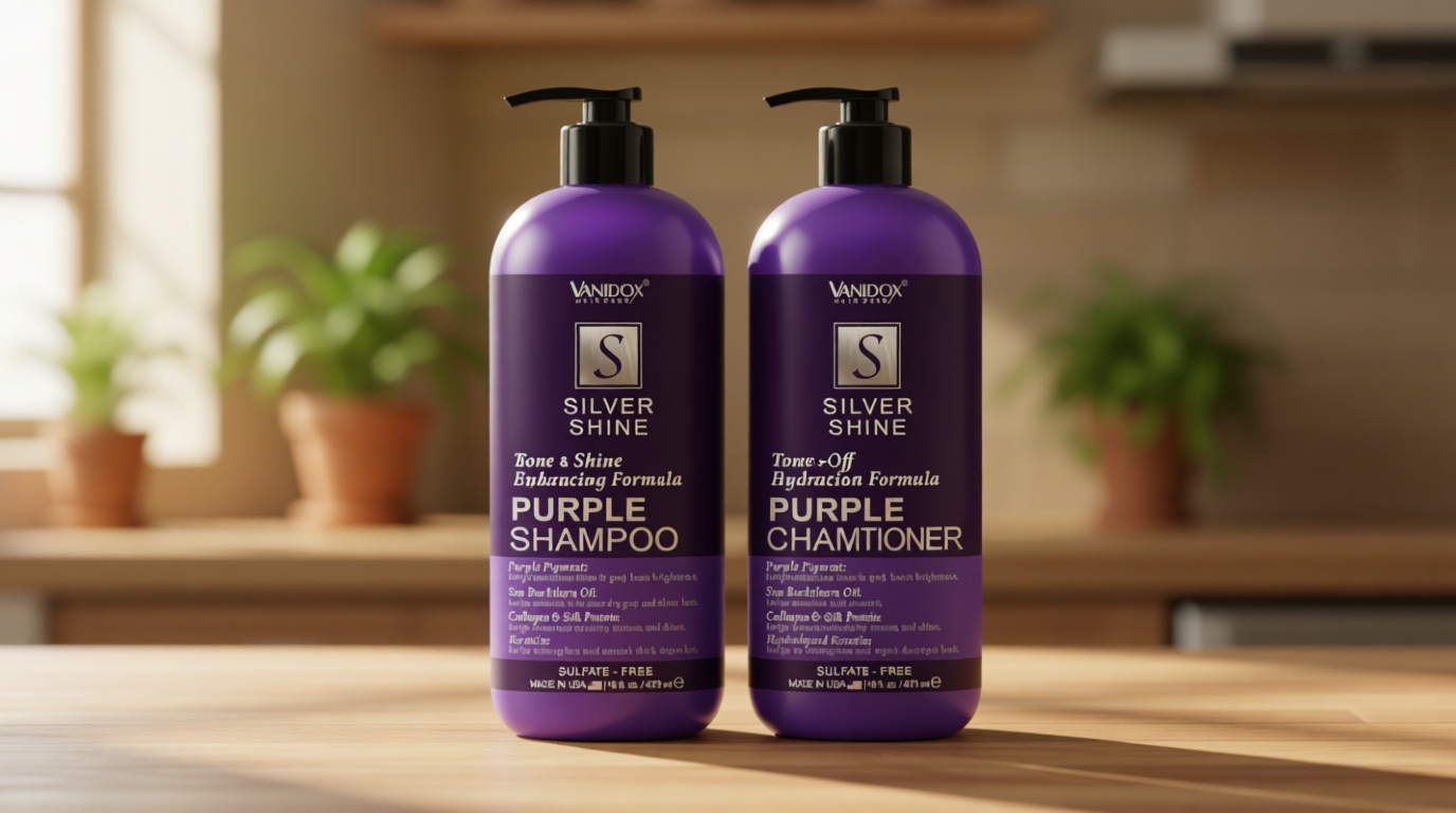 VANIDOX Sulfate Free Brass Toning Purple Shampoo and Conditioner Set for Grey and Silver Hair, Moisturizing & Color-Safe, Enhances Shine & Brightness, Made in USA (16 fl oz each)