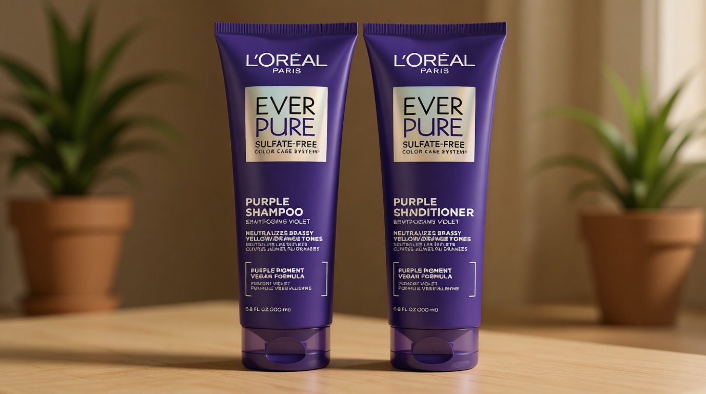 L’Oreal Paris EverPure Sulfate Free Brass Toning Purple Shampoo and Conditioner Set for Blonde, Bleached, Silver, or Brown Highlighted Hair, 1 Kit
