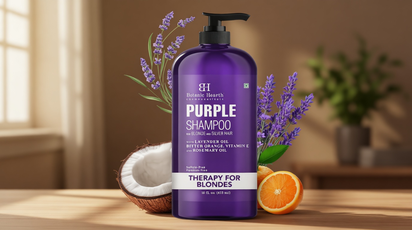 Botanic Hearth Purple Shampoo 16 Fl Oz | For All Shades Of Blonde, Silver & Gray Hair | With Lavender Oil, Vitamin E & Rosemary Oil | Sulfate & Paraben Free