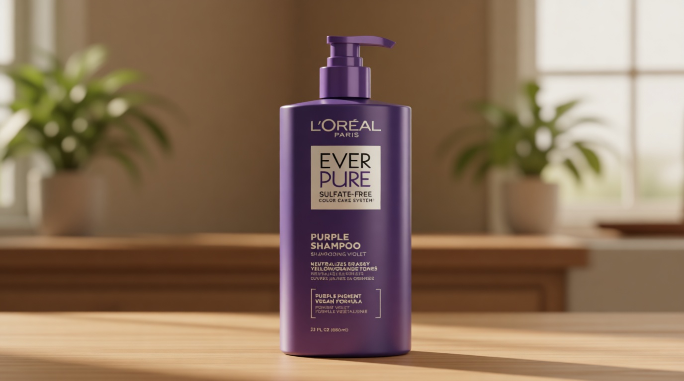 L’Oreal Paris Sulfate Free Brass Toning Purple Shampoo for Blonde, Bleached, Silver, or Brown Highlighted Hair, EverPure, 23 Fl Oz (Packaging May Vary)