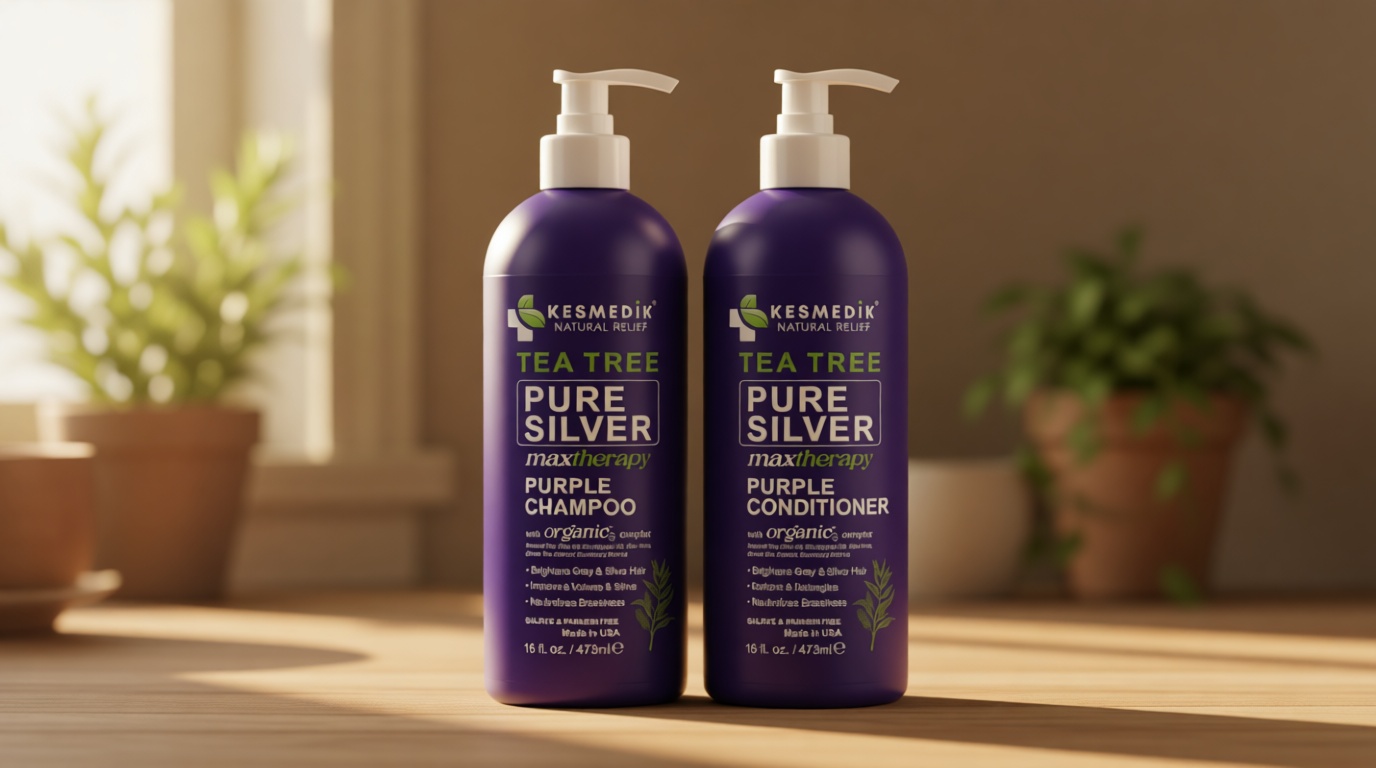 Tea Tree Purple Shampoo & Conditioner Set with Rosemary & Aloe, Professional Anti Brass Toner, Removes Yellow Tones for Gray, Bleached, White & Blonde Hair, Refreshes Scalp, Sulfate-Free