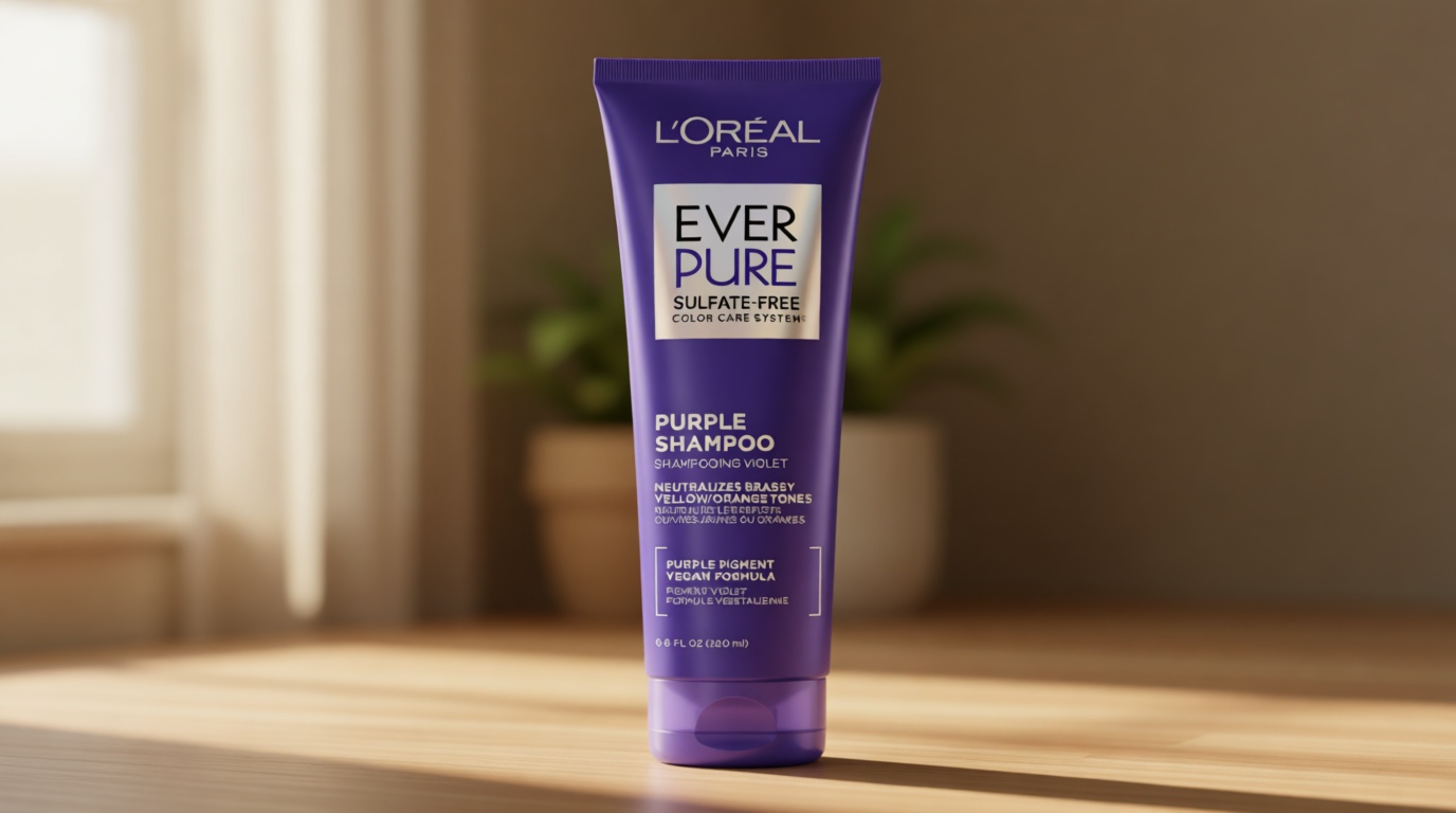 L’Oreal Paris Sulfate Free Brass Toning Purple Shampoo for Blonde, Bleached, Silver, or Brown Highlighted Hair, EverPure, 6.8 Fl Oz (Packaging May Vary)