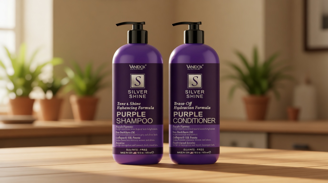 VANIDOX Sulfate Free Brass Toning Purple Shampoo and Conditioner Set for Grey and Silver Hair, Moisturizing & Color-Safe, Enhances Shine & Brightness, Made in USA (16 fl oz each)