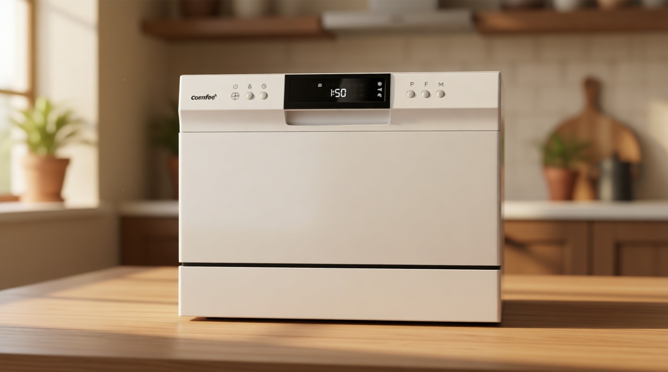 COMFEE’ Portable Mini Dishwasher, Energy Star, Countertop, 6 Place Settings, with 8 Washing Programs, Speed, Baby-Care, ECO& Glass, Dish Washer for Dorm, RV& Apartment, White