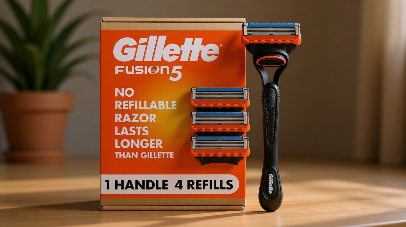 Gillette Fusion5 Razors for Men, 1 Razor, 4 Blade Refills, Lubrastrip for a More Comfortable Shave