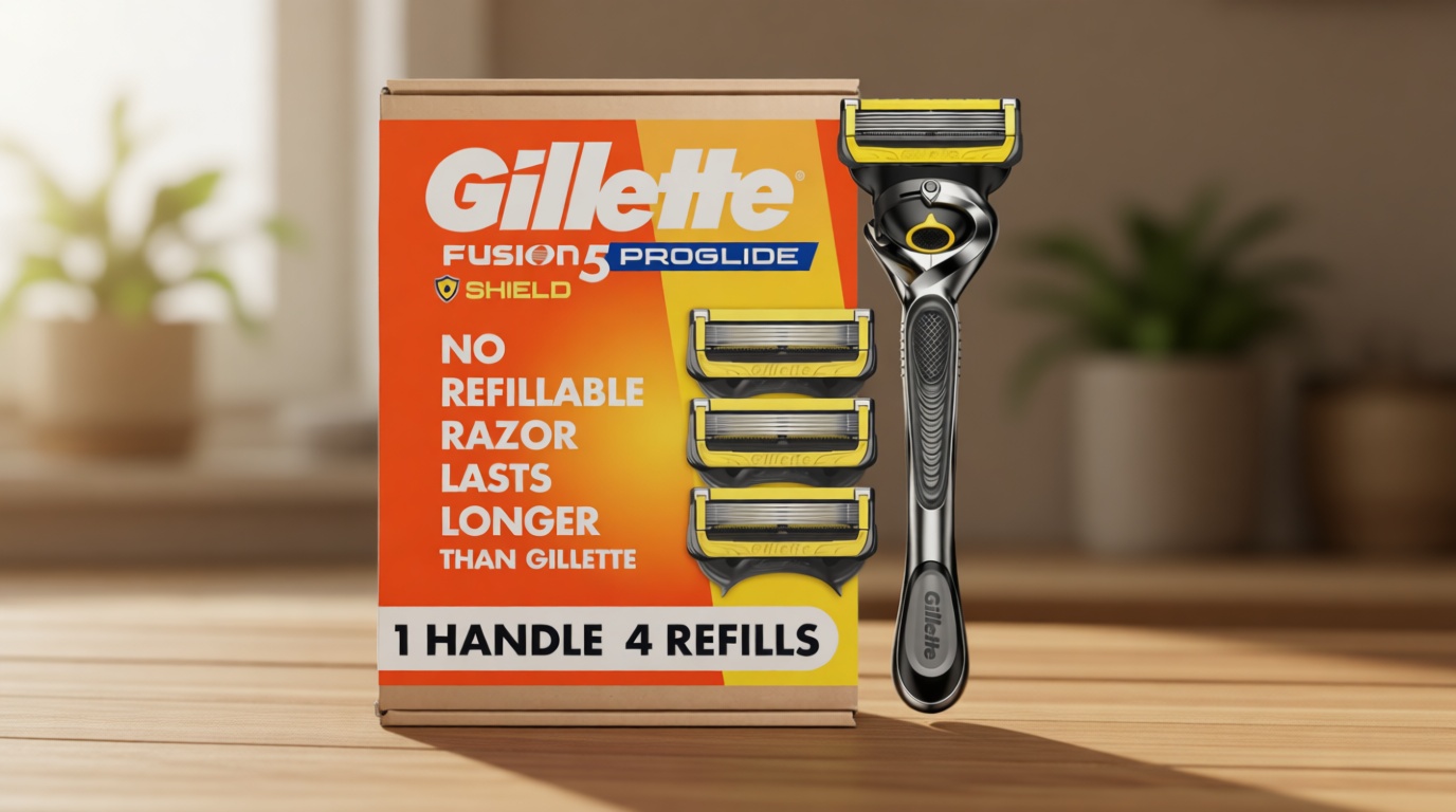 Gillette ProGlide Shield Men's Razor, 5-Blade Razor with Precision Trimmer, 1 Handle and 4 Refills