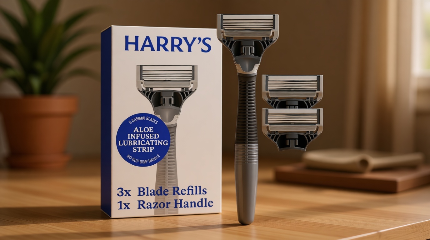 Harry's Original Shaving Kit for Men - Razor Handle and 3 Razor Blade Refill Cartridges - German Engineered - Charcoal