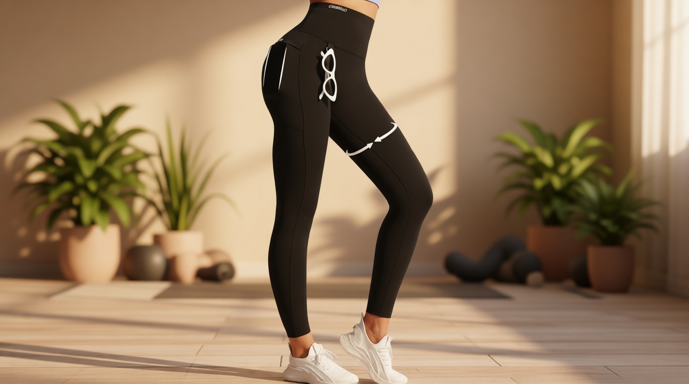 Curvphilo High Waist Leggings with Pockets Tummy Control Workout Butt Lifting Compression Leggings for Women with Hook