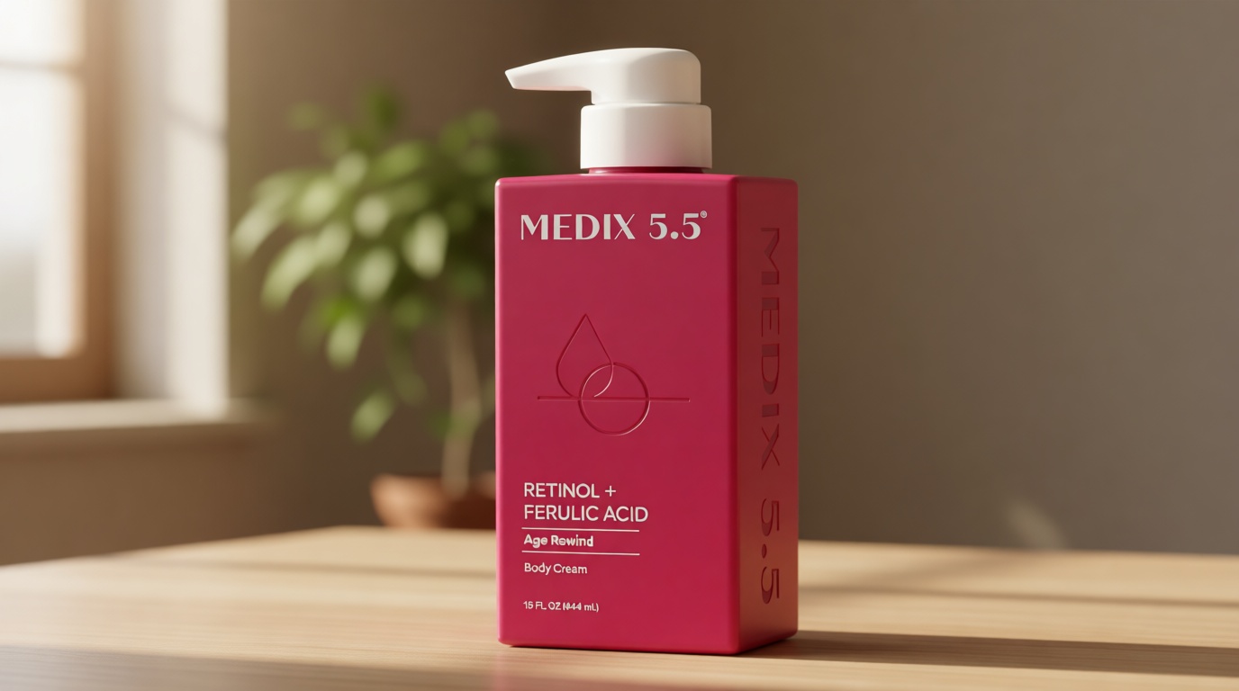 Medix 5.5 Retinol Body Lotion Firming Moisturizer | Crepey Skincare Treatment | Retinol Body Cream | Anti Aging Firming Cream For Women Targets Look Of Crepe Skin, Wrinkles, & Sagging Skin, 15 Fl Oz