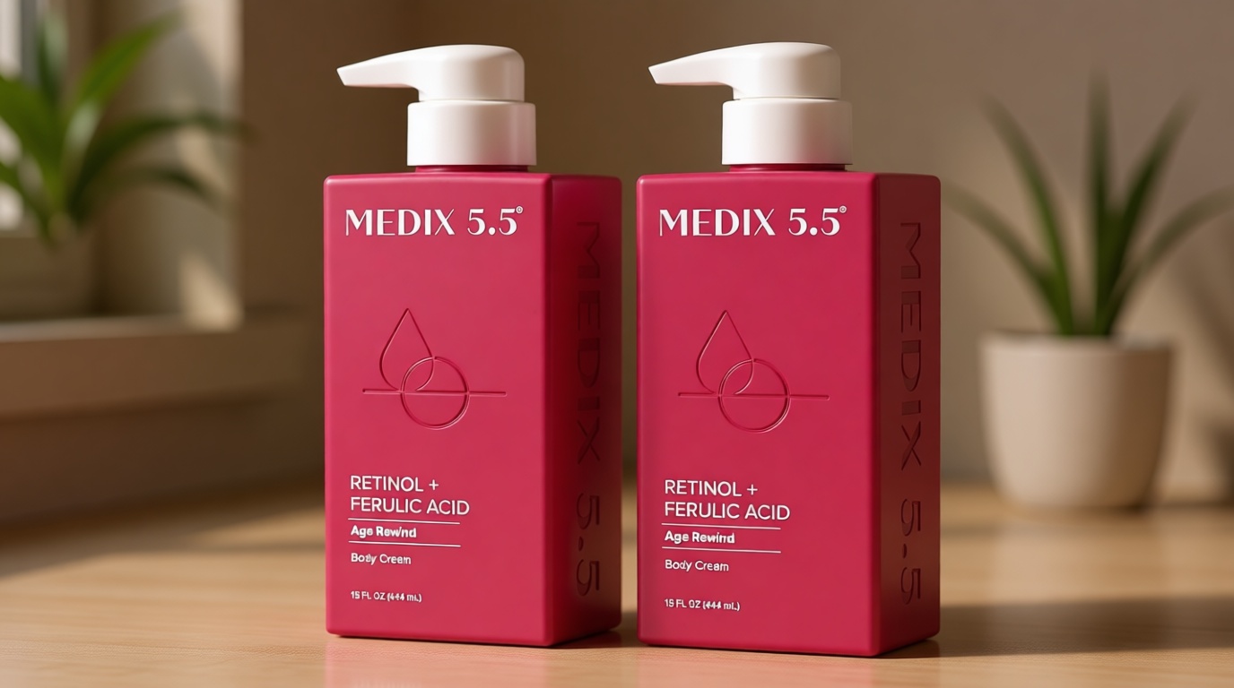 Medix 5.5 Retinol Body Lotion Firming Moisturizer | Crepey Skincare Treatment | Retinol Body Cream | Anti Aging Firming Cream For Women Targets Look Of Crepe Skin, Wrinkles, & Sagging Skin, 2-Pack