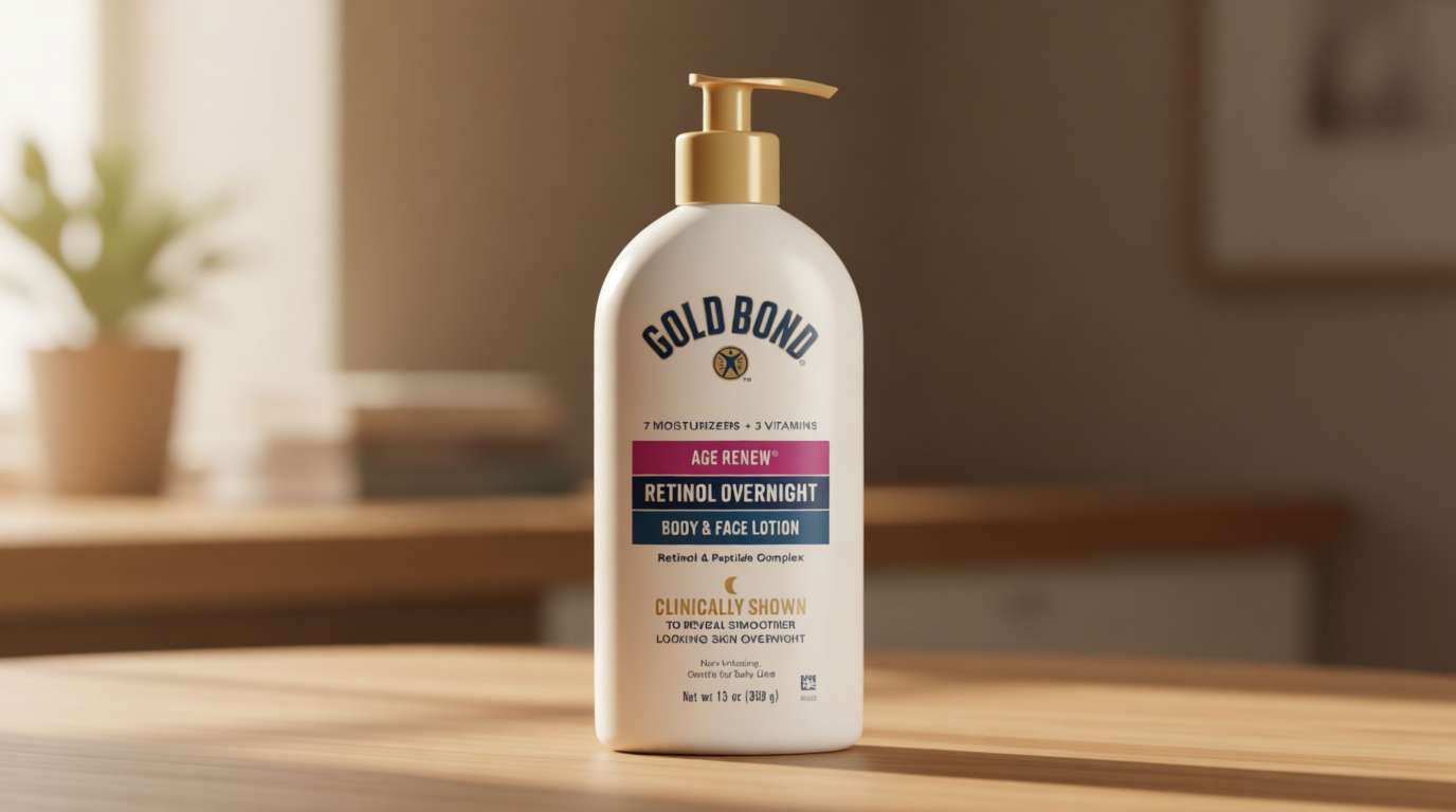 Gold Bond Age Renew Retinol Overnight Body & Face Lotion, 13 Oz, Anti-Aging Moisturizer for Visibly Plumper, Smoother Skin, 24-HR Hydration, Non-Irritating, Non-Greasy, Dermatologist-Tested, Unscented