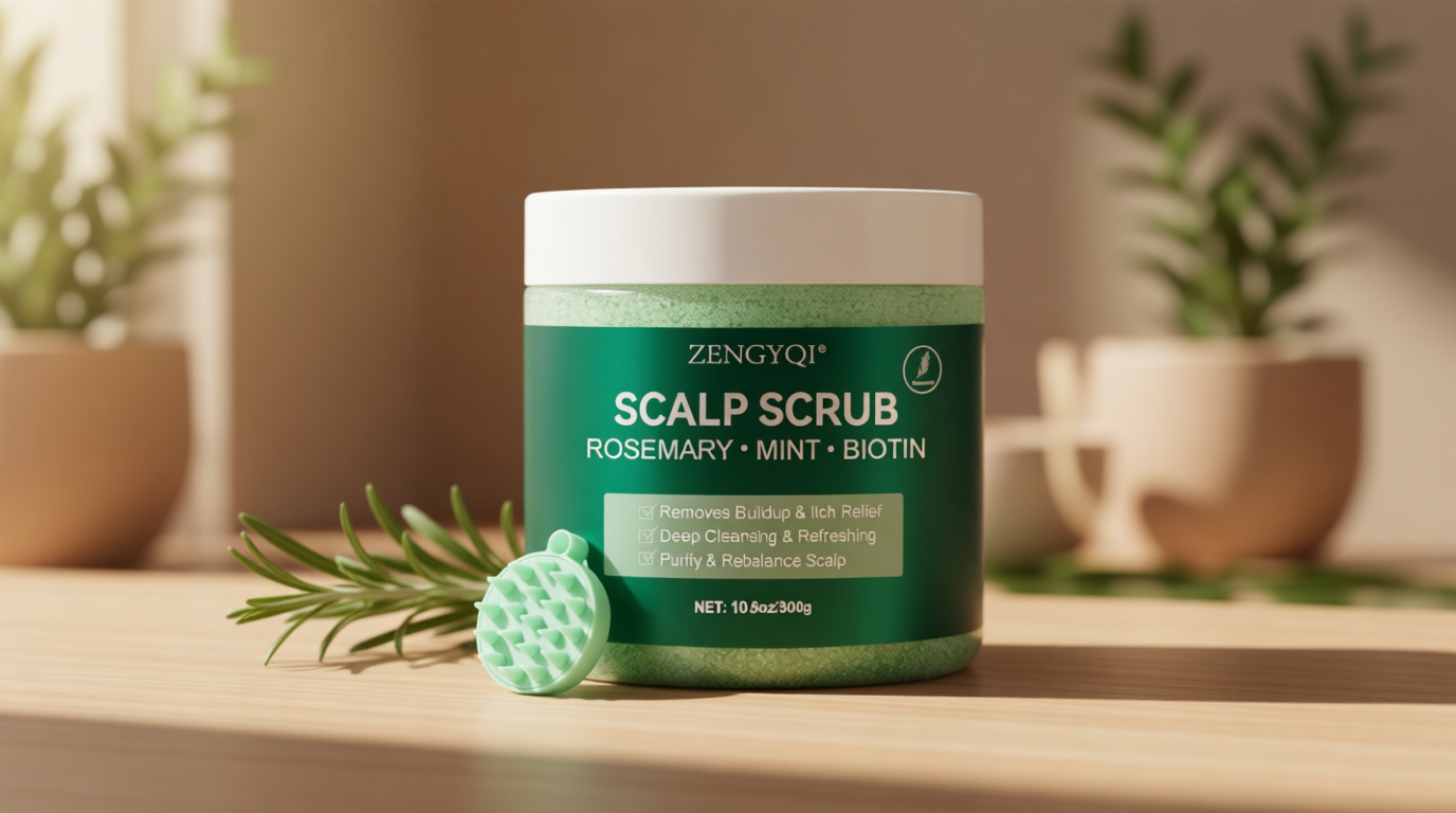 Scalp Scrub, Rosemary & Mint Oil & Biotin Scalp Exfoliator Scrub Shampoo with Silicone Cleansing Massager, Hair Treatment for Itchy Scalp, Dandruff & Buildup Removal & Thick and Strong Hair Growth
