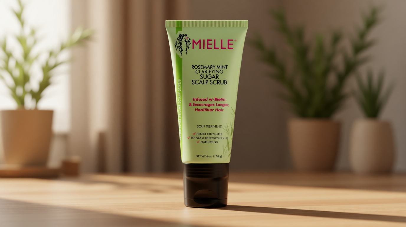 Mielle Organics Rosemary & Mint Sugar Exfoliating Scalp Scrub - Gentle Pre-Shampoo Dry Scalp Treatment for Oil & Product Buildup - Biotin Infused Non-Drying, Moisturizing Formula (6 Fl Oz)