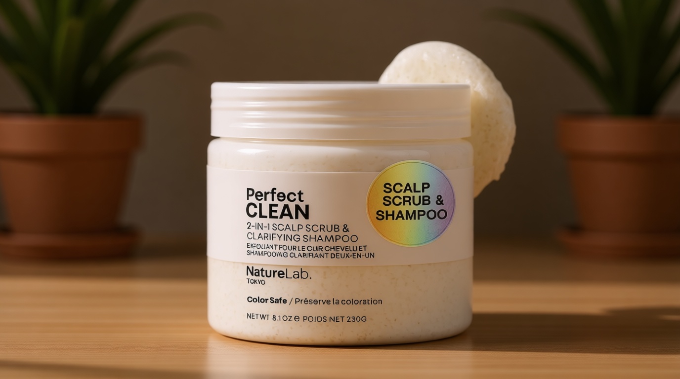 NatureLab.TOKYO Perfect Clean Scalp Scrub & Clarifying Shampoo - Exfoliating Sugar Crystals, Probiotic Sake Water, Hyaluronic Acid - 2-in-1 Deep Scalp Cleanser for Shine & Hydration, 8.1 oz, Original