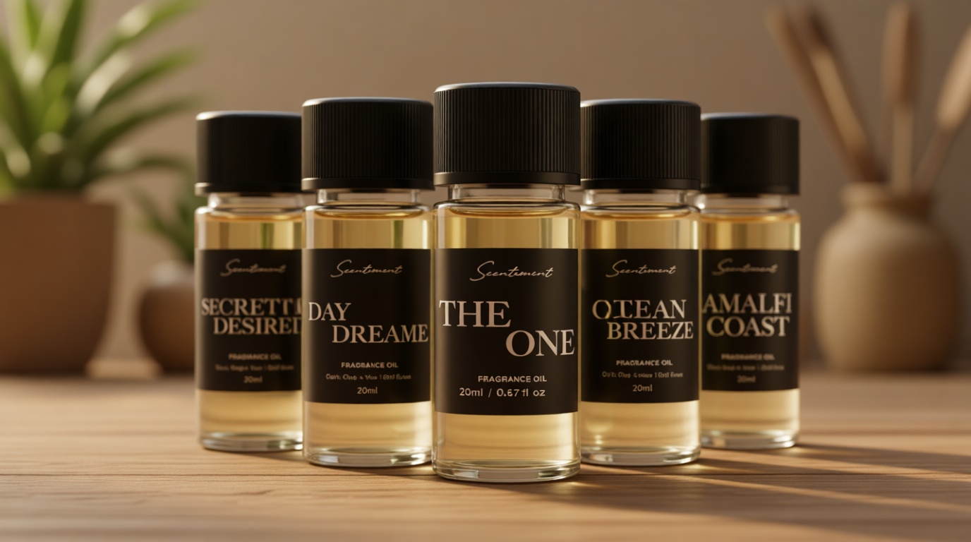 Scentiment Luxury Hotel Scents – 5 Fragrance Oil Set | Secret Desires, Day Dream, The One, Ocean Breeze & Amalfi Coast | Fresh, Floral, Woody & Citrus Scents | Home Diffuser Oils (5 x 20 mL)