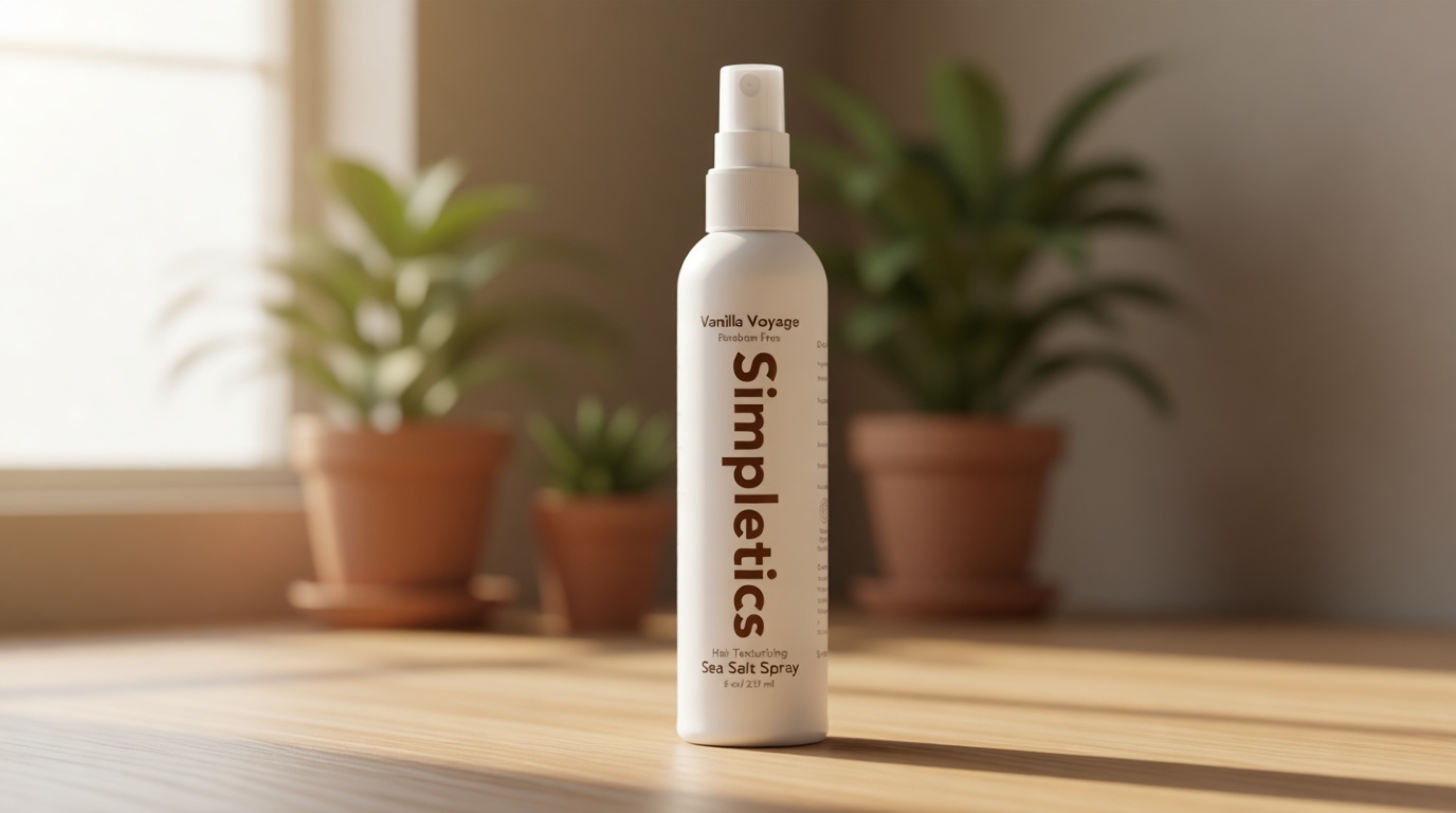 Simpletics Himalayan Sea Salt Hair Spray (Vanilla Scent) – Natural 5-Ingredient Formula for Beach Waves & Volume – Light Hold, Non-Greasy, Paraben & Sulfate Free – Unisex 8 fl oz