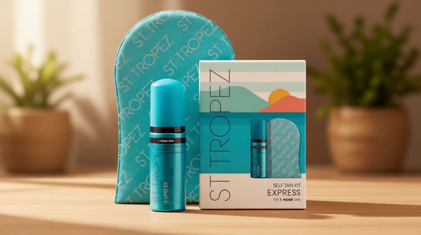 St.Tropez Self Tan Express Mini Kit: Travel-Sized Light/Medium/Dark 1-3 Hour Express Mousse and Tanning Applicator Mitt, Even & Natural, Vegan