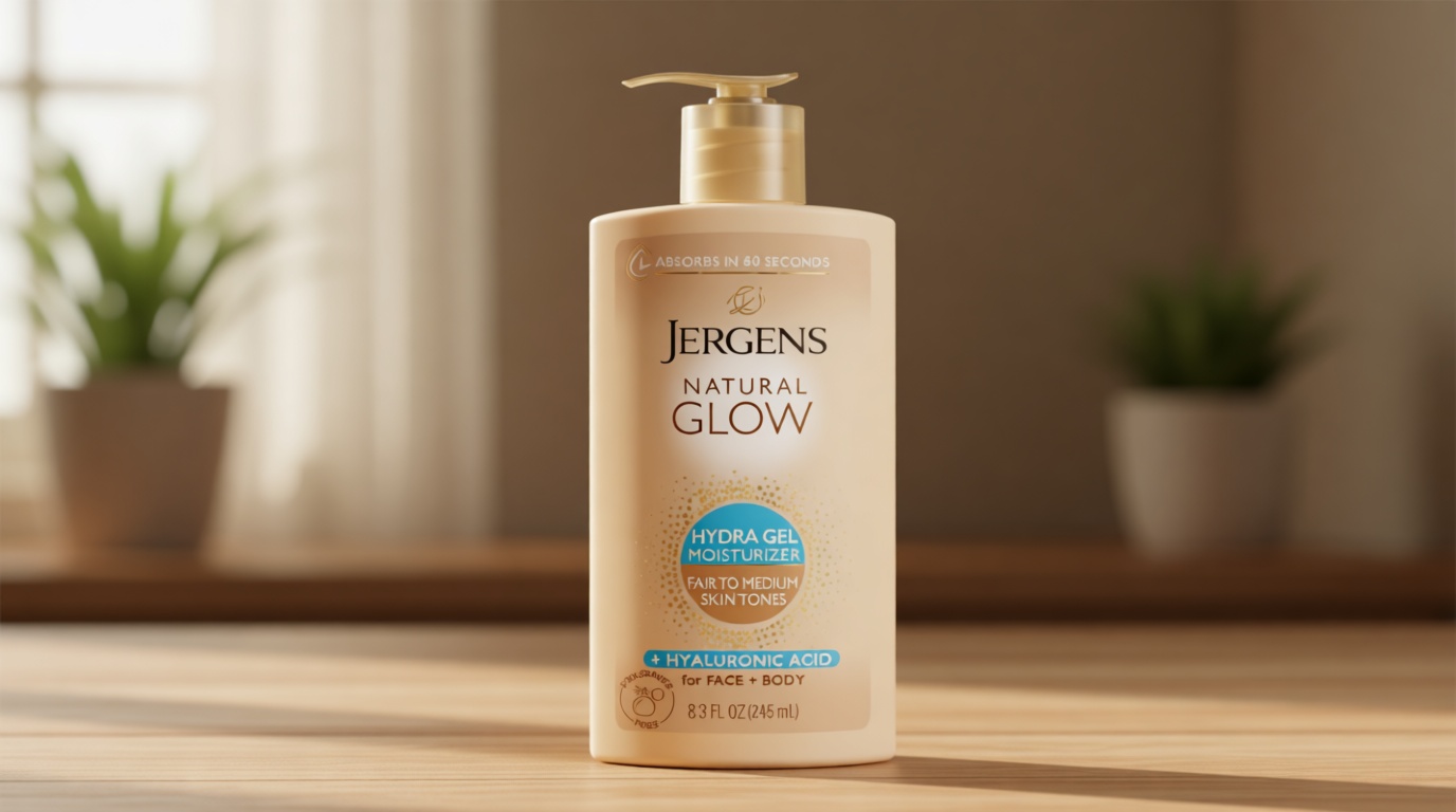 Jergens Natural Glow Hydra Gel Moisturizer, Gradual Tanning Lotion with Hyaluronic Acid, Hydrating Tanning Gel, Fragrance-Free Self Tanner, Fair to Medium Skin Tone, 8.3 Fl Oz