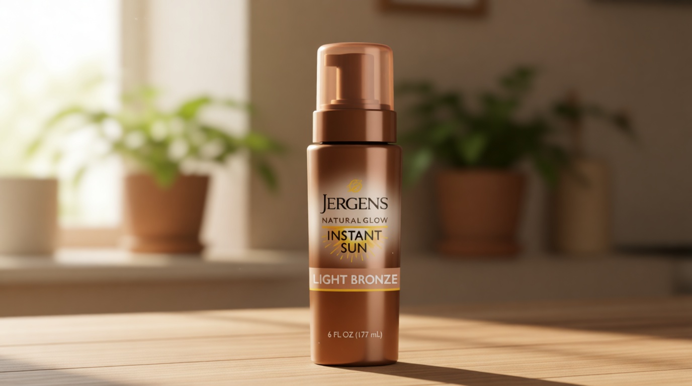 Jergens Natural Glow Instant Sun Body Mousse, Self Tanner for Light Bronze Tan, Sunless Tanning Body Bronzer for Natural Looking Color Instantly, 6 Oz