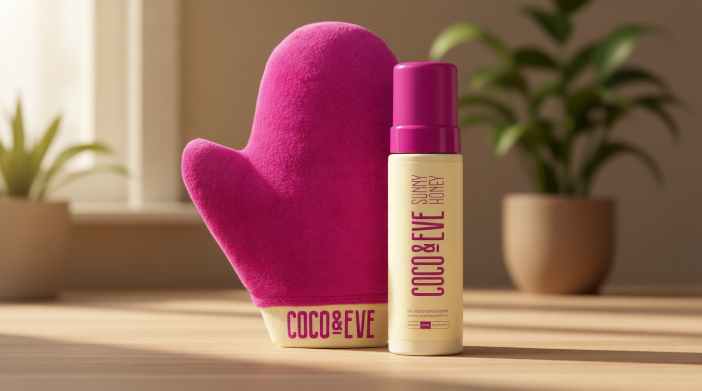 Coco & Eve Self Tanner Foam Kit - (Medium) Streak-Free Sunless Tanning Mousse, Tropically Scented Natural Looking Tan & Included Mitt Applicator, Vegan, Cruelty Free | Sunny Honey Bali Bronzing