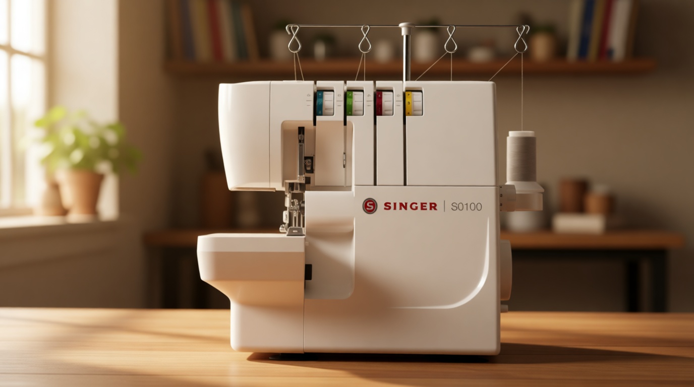 SINGER® S0100 Metal Frame Serger with Accessory Kit | Overlock Machine with 6 Built-in Stitches, 2-3-4 Thread Capability, Adjustable Tension & Stitch Length | 1300 Stiches/Min & Differential Feed