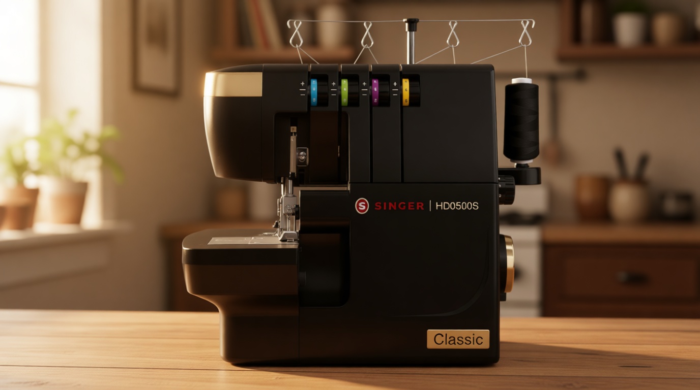 SINGER® HD0500S Heavy Duty Serger Overlock Sewing Machine, Classic Black | 2/3/4 Thread, 6 Stitch Types, 1300 Stitches/Min, LED Light, Free Arm, Differential Feed, Metal Frame