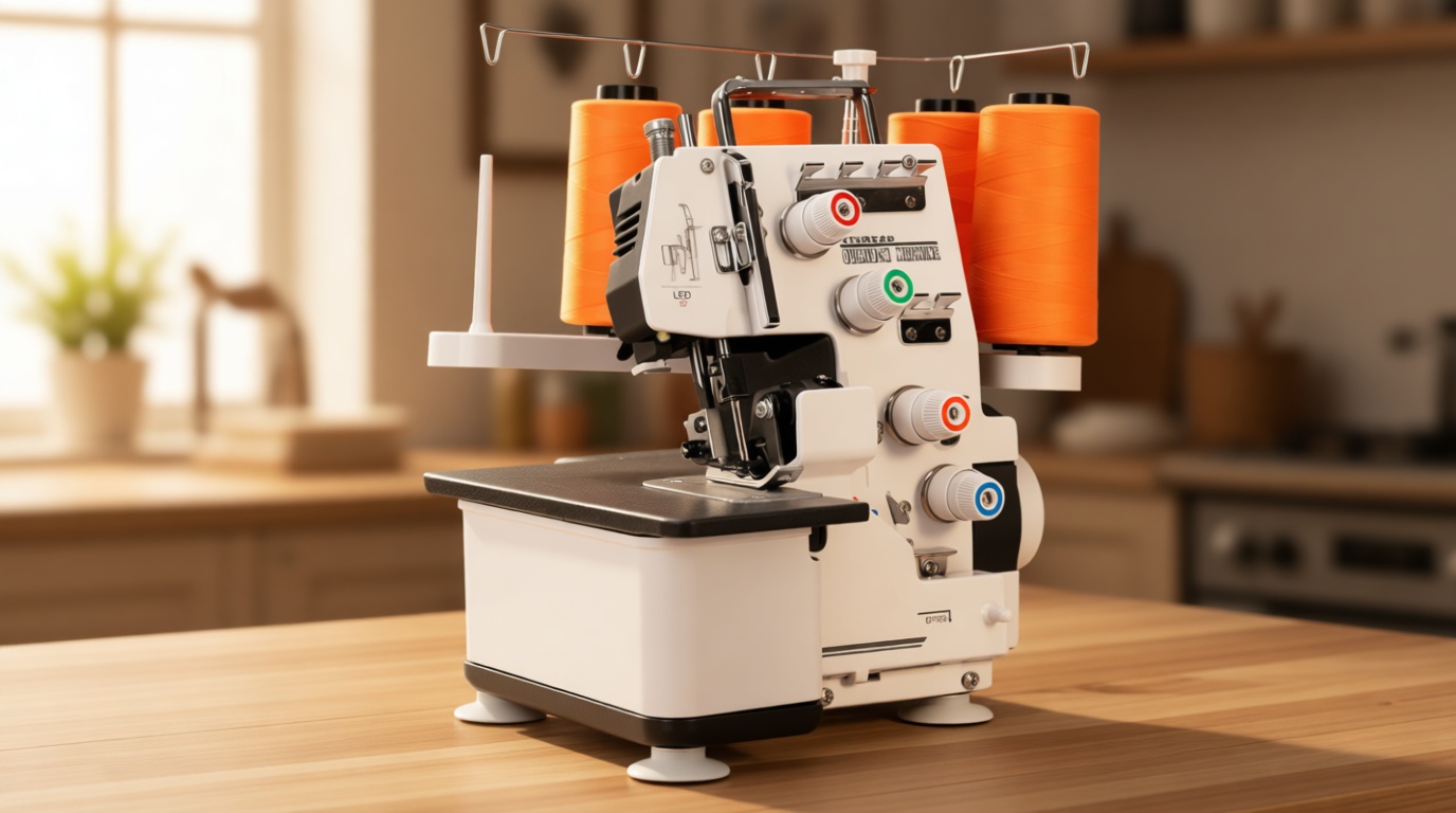 Upgraded Serger Overlock Machine with 3/4 Thread Capability, Metal Frame Serger Sewing Machine 1,250 Stitches/Minute, 12 Stitch Patterns, Re-thread Guide, Foot Controller for Home, LED Light, White