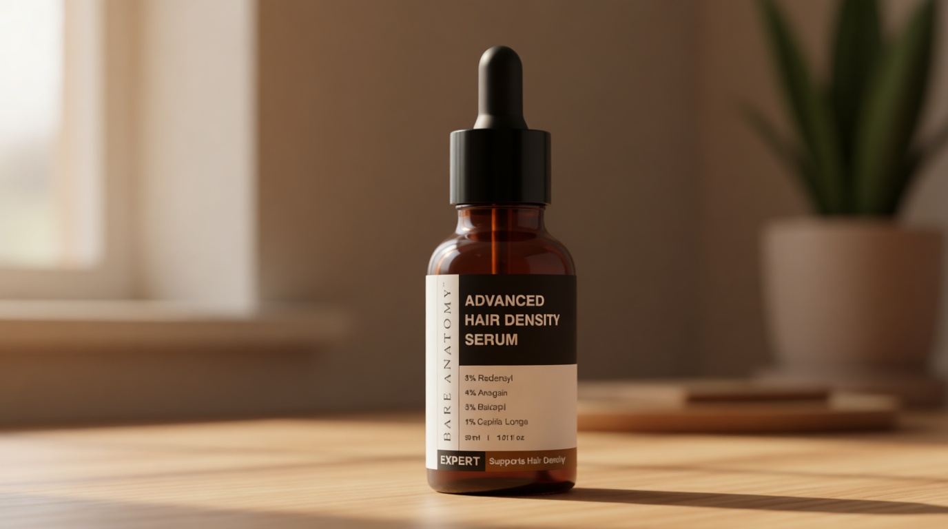 Bare Anatomy Advanced Hair Density Serum boosts density with Redensyl, Anagain, Baicapil & Capilia Longa. Rosemary & rice water reduce hair fall for men & women.