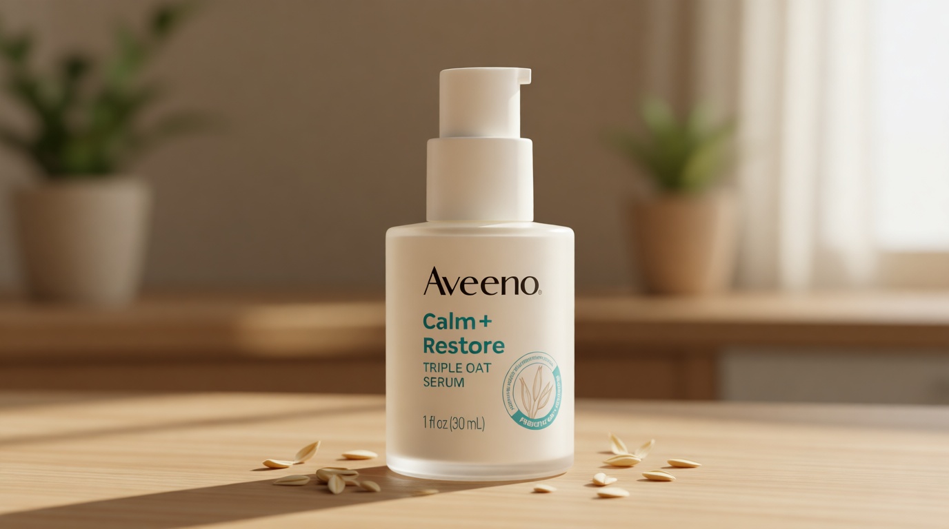Aveeno Calm + Restore Triple Oat Hydrating Face Serum for Sensitive Skin, Gentle Lightweight Facial Serum Instantly Smooths Skin, Non-Comedogenic, Hypoallergenic & Fragrance-Free, 1 fl. oz