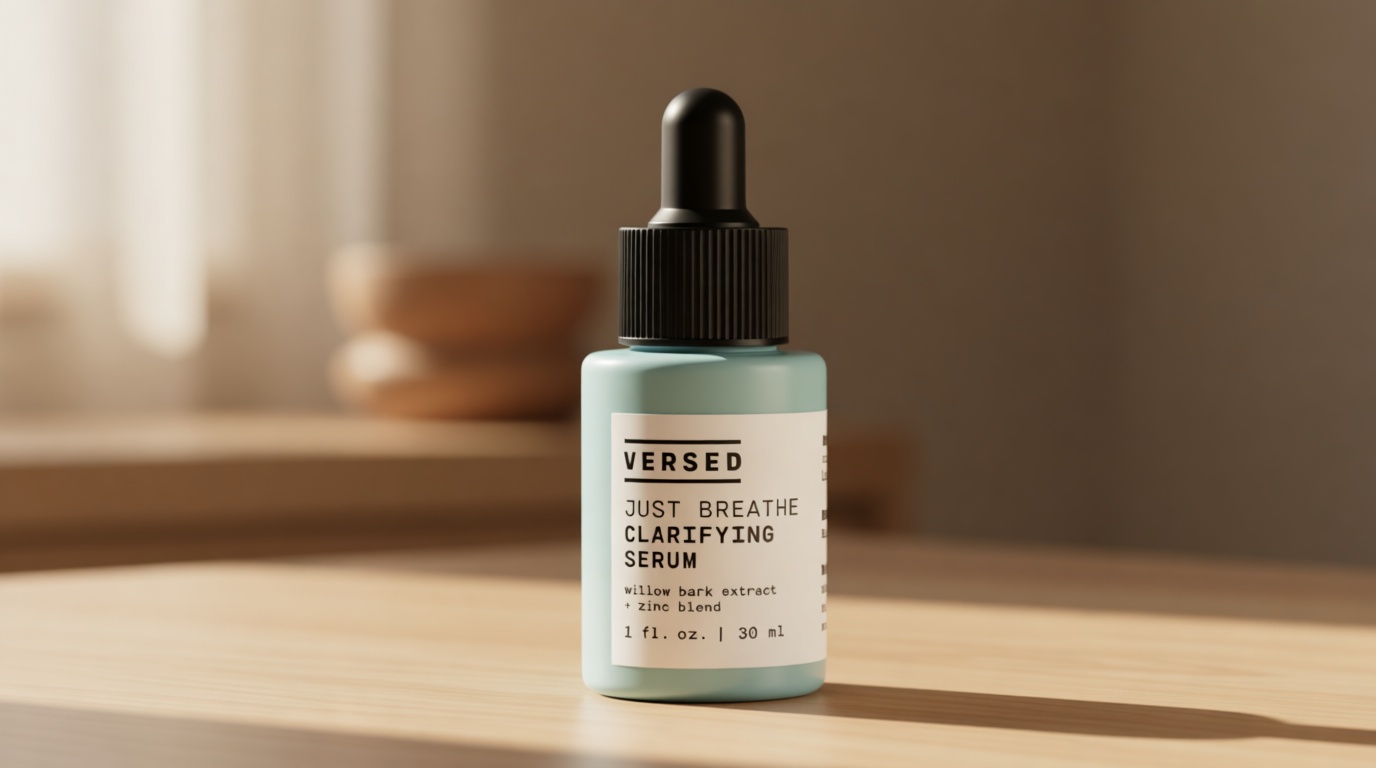 Versed Just Breathe Clarifying Facial Serum - Blend of Antioxidants, Niacinamide, White Willow and Zinc Helps Reduce Blemishes, Decongest Pores and Soothe Redness - Vegan Acne Serum (1 fl oz)